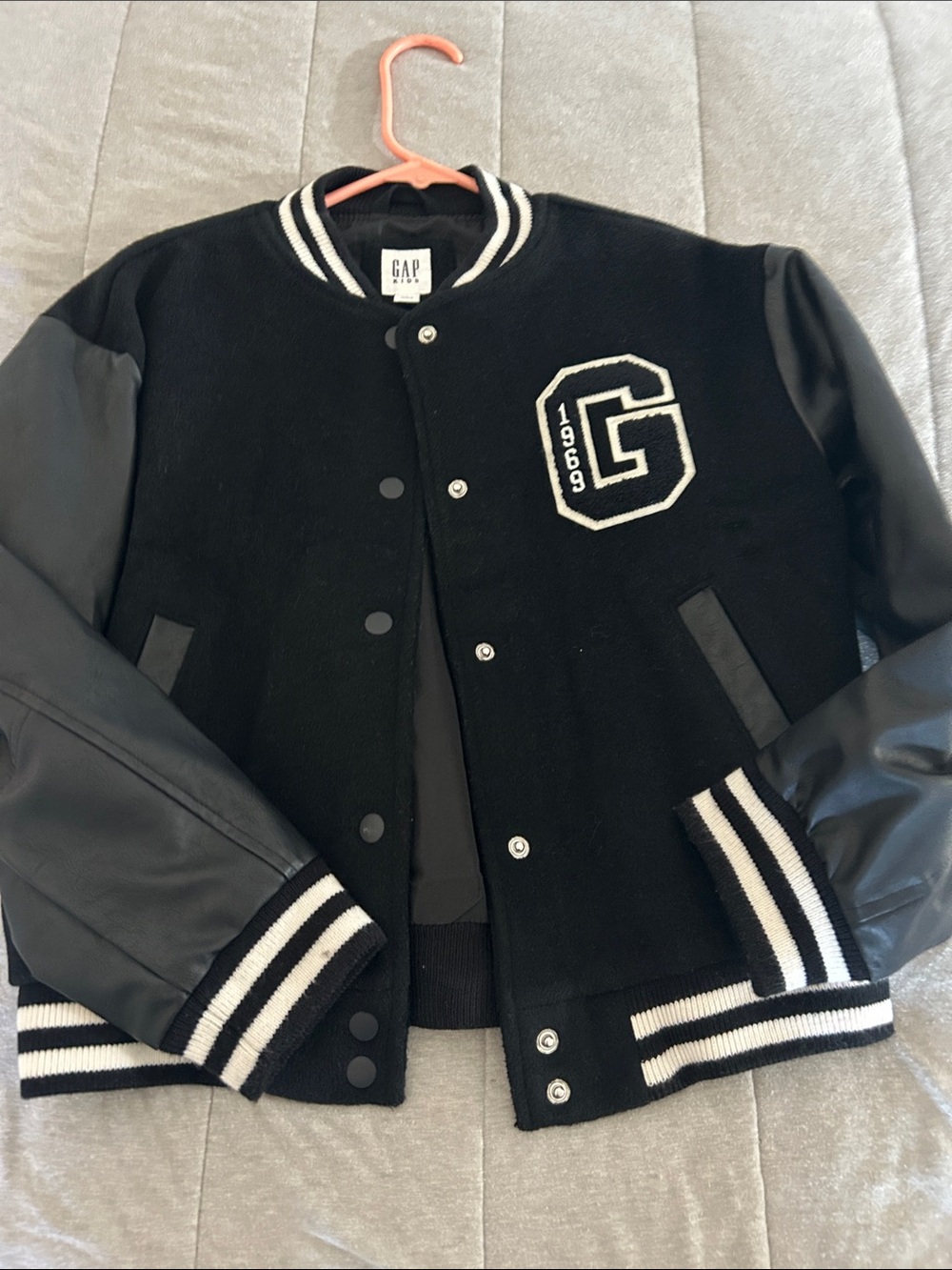 GAPKIDS Black & White Varsity Bomber Jacket with G Patch